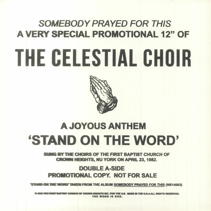 Portada trasera del vinilo The Celestial Choir – Stand On The Word del sello Somebody Prayed For This. Mismos créditos y diseño que la portada frontal.