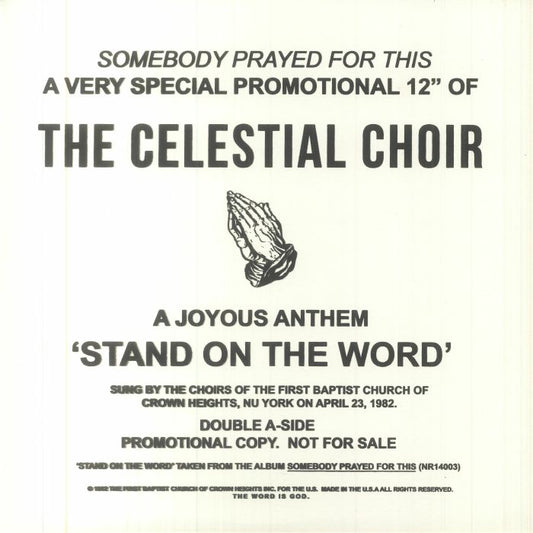 Portada trasera del vinilo The Celestial Choir – Stand On The Word del sello Somebody Prayed For This. Mismos créditos y diseño que la portada frontal.