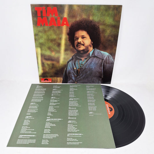 Vinilo Tim Maia – Tim Maia LP reedición Vampi Soul con portada, insert interior con letras y disco sobre fondo blanco.