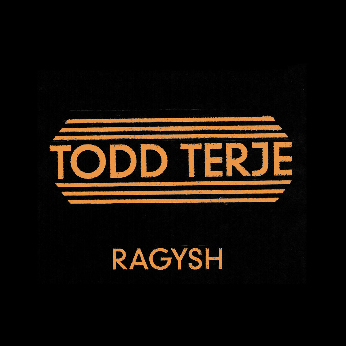Portada del vinilo Todd Terje – Ragysh de Running Back, reimpresión 12", con logo retro en naranja sobre fondo negro.