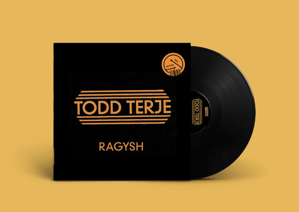 Vinilo Todd Terje – Ragysh, lado A, reimpresión 12" de Running Back, con etiqueta central negra y tipografía naranja distintiva.