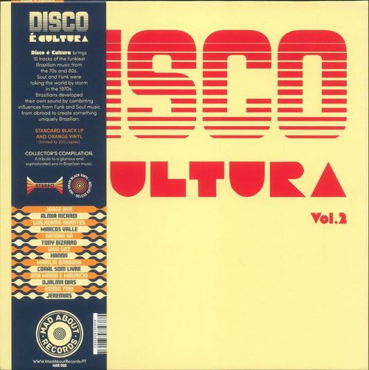 Portada delantera del vinilo Various – Disco É Cultura Vol. 2, edición estándar. Lanzado por Mad About Records.