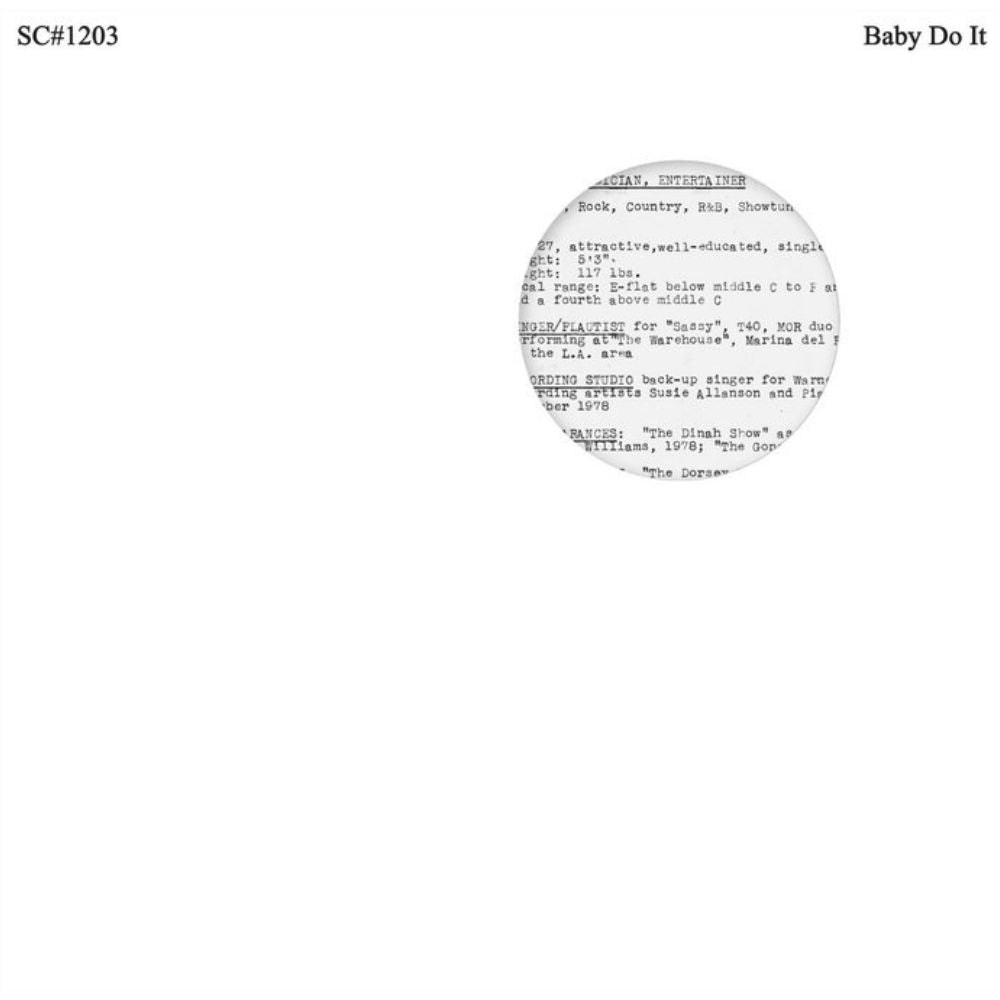 Portada trasera del vinilo con créditos de producción y diseño. Vinilo Varios Artistas – Baby Do It editado por Smiling C, 12", edición limitada.