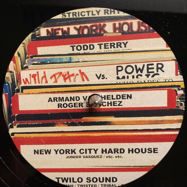 Portada delantera del vinilo Varios Artistas – Double Copy Sampler, publicado por Running Back Double Copy en formato 12". Diseño llamativo con una estética inspirada en las cubetas de discos de una tienda de vinilos. Aparecen nombres como Todd Terry, Armand Van Helden y Roger Sanchez.