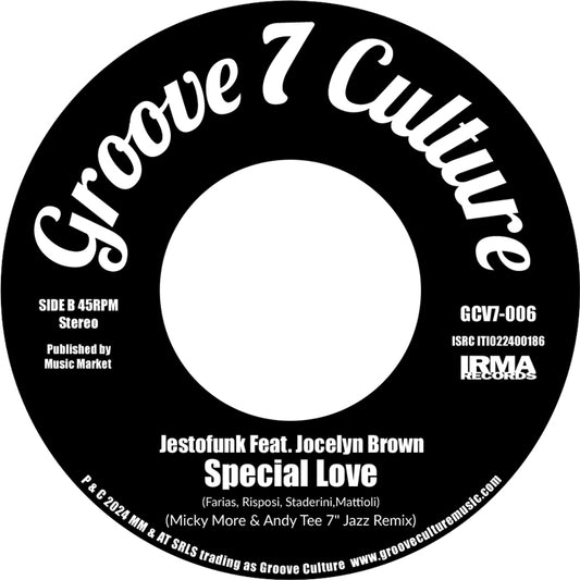 Etiqueta central lado B del vinilo Varios Artistas – Gypsy Woman / Special Love en Groove 7 Culture 7", 45 RPM, mostrando pista, créditos y número de catálogo.