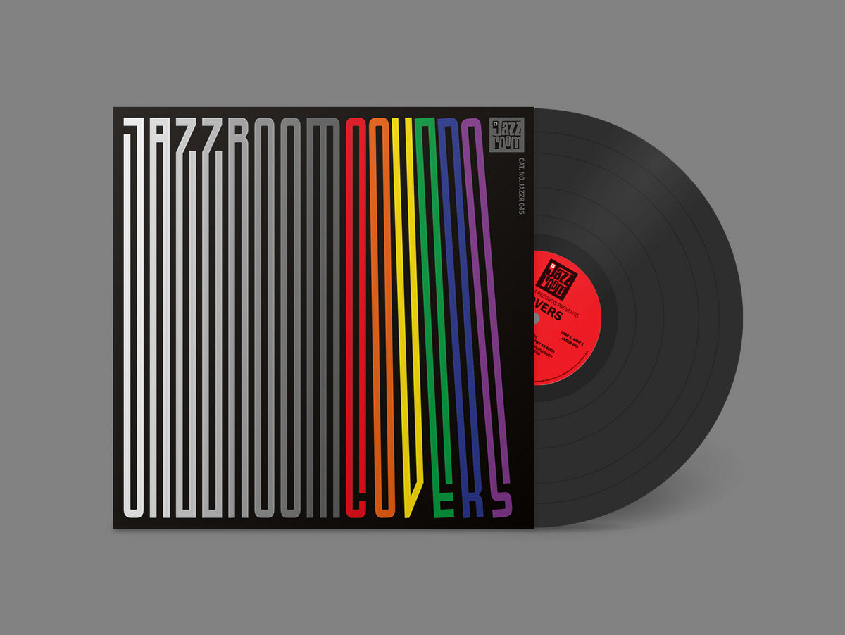 Vinilo de Varios Artistas – Jazz Room Presents: Covers parcialmente salido de la funda con portada geométrica, edición 2xLP de Jazz Room Records pensada para coleccionistas.