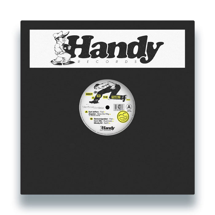 Portada frontal del vinilo Varios Artistas – Keep It In The Family Vol. 2 lanzado por Handy Records. Impreso: diseño completo con logo y etiqueta central visible.