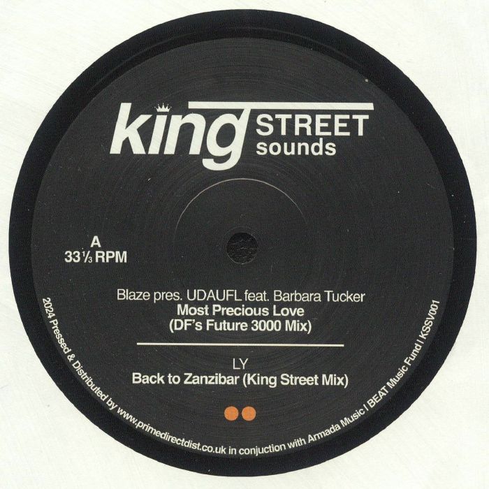 Lado A del vinilo King Street Sounds Sampler Vol. 1 (12", BPM King Street Sounds). Incluye las pistas "Most Precious Love (DF's Future 3000 Mix)" y "Back to Zanzibar (King Street Mix)".