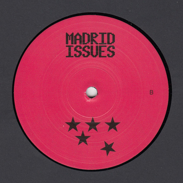 Etiqueta del lado B del vinilo V.A. - Madrid Issues (Island Issues, 12"). Diseño rojo con texto negro y cinco estrellas. Indica la cara B del disco.