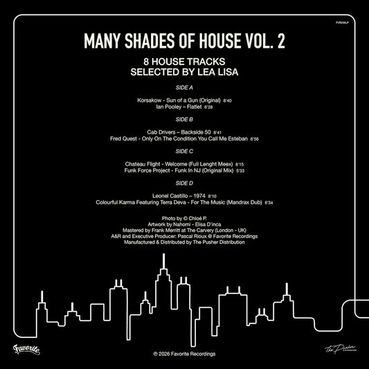 Contraportada del vinilo Varios Artistas – Many Shades Of House (Selected By Lea Lisa) Vol.2 con tracklist y créditos.