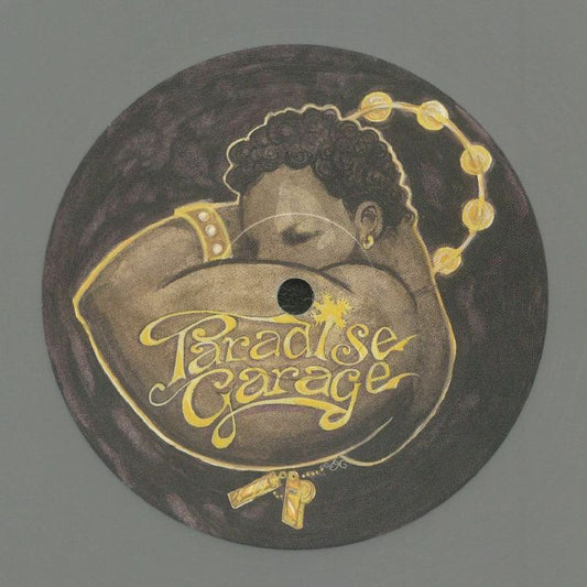 Etiqueta ilustrada del vinilo Varios Artistas – Paradise Garage: Inspirations de Good For You Records, con arte clásico del logo en dorado. Texto impreso: figura abrazando el logo Paradise Garage con fondo oscuro.