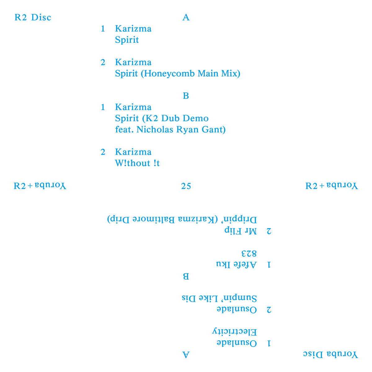 Portada del vinilo Varios Artistas – R2 + Yoruba 25, edición limitada 2x12" en formato gatefold con arte en azul celeste.
