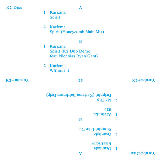 Portada del vinilo Varios Artistas – R2 + Yoruba 25, edición limitada 2x12" en formato gatefold con arte en azul celeste.