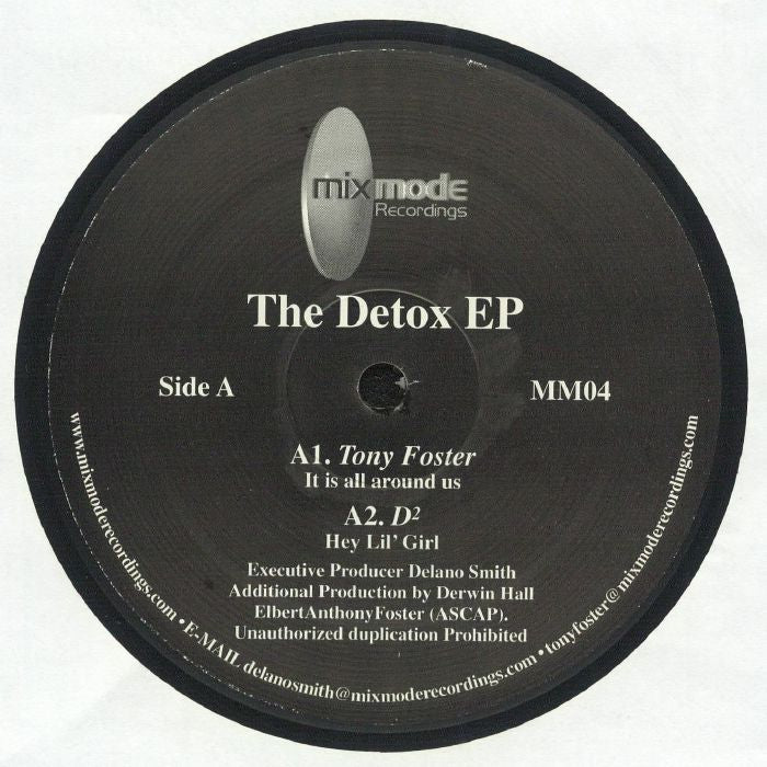 Portada delantera del vinilo Varios Artistas – The Detox EP, publicado por Mixmode Recordings. Lado A con temas de Tony Foster y D2.