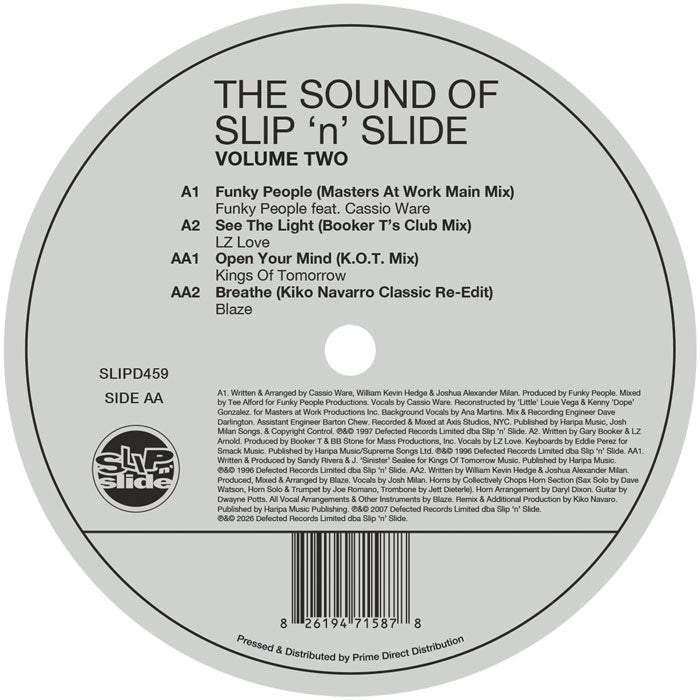Lado B del vinilo Varios Artistas – The Sound Of Slip 'n' Slide, Vol. 2 con tracklist, créditos y catálogo SLIPD459.
