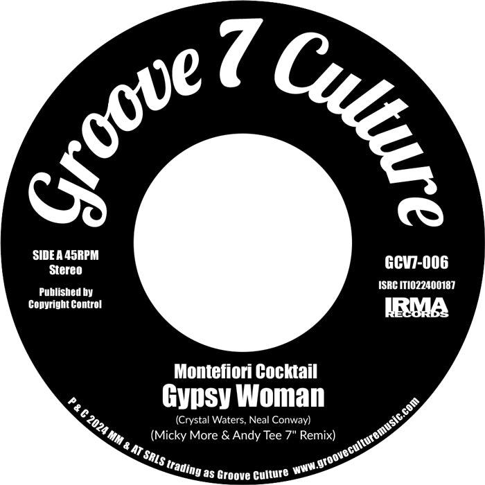 Etiqueta central lado A del vinilo Various Artists – Gypsy Woman / Special Love en Groove 7 Culture 7", 45 RPM, con créditos y catálogo visibles.