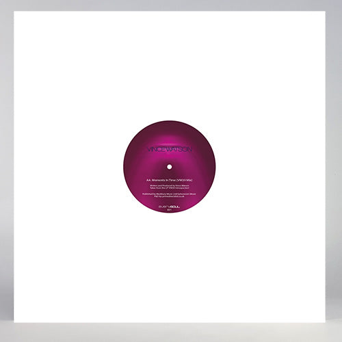 Contraportada del vinilo Vince Watson – Mystical Rhythm / Moments In Time en 12" por Everysoul con funda blanca y etiqueta central púrpura visible.