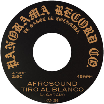 ado A del vinilo Afrosound / Wganda Kenya – Tiro Al Blanco / La Bomba: etiqueta negra, “Tiro Al Blanco” y PAN014.