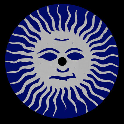 Etiqueta central lado B del vinilo Alek Lee – Cold Feet con diseño gráfico del sol en azul y gris, estética limpia y sello Isle Of Jura visible.