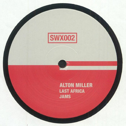 Portada del vinilo "Last Africa Jams" de Alton Miller, publicado por el sello Sudd WAX en formato 12". Diseño minimalista con tipografía clara.