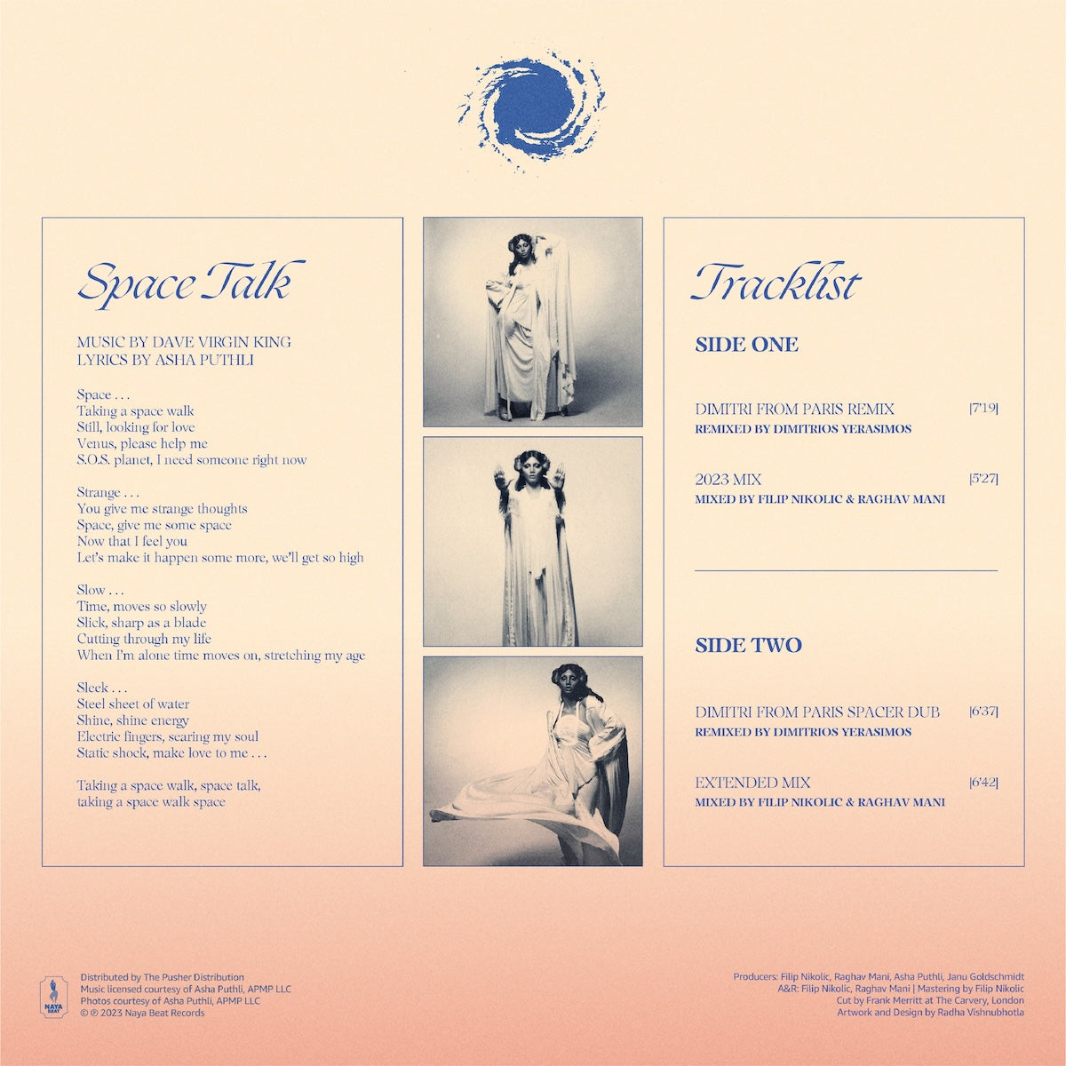 Contraportada del vinilo Asha Puthli – Space Talk (With Remixes By Dimitri From Paris), fotos, letras y tracklist.