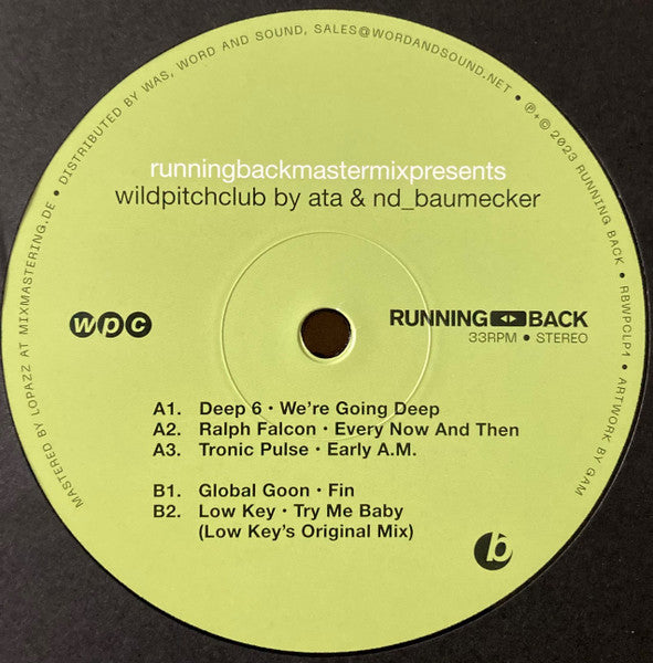 Lado B de vinilo Ata & nd_baumecker – Running Back Mastermix Presents Wild Pitch Club Part I/II con label fotográfico tipo polaroid y estética underground noventera.