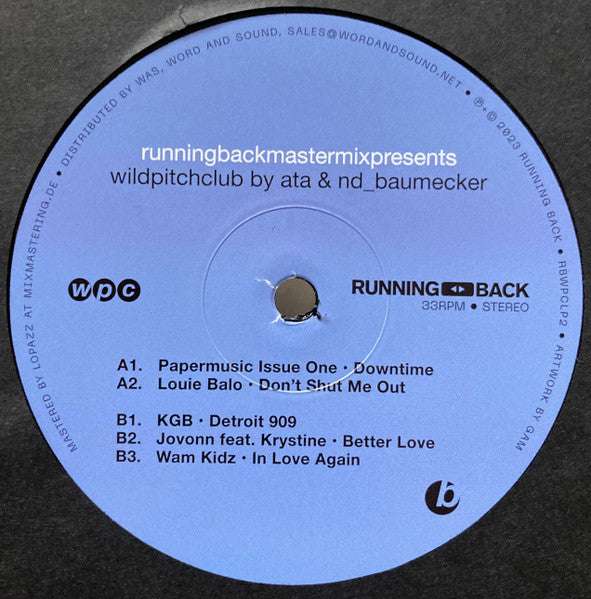 Lado B de vinilo Ata & nd_baumecker – Running Back Mastermix Presents Wild Pitch Club Part II/II con label fotográfico tipo snapshot de fiesta y estética underground.