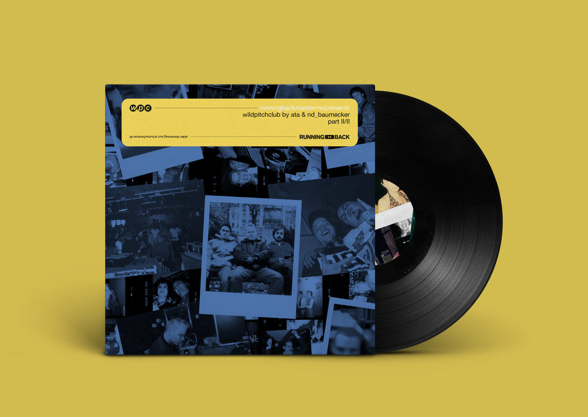 Funda de vinilo Ata & nd_baumecker – Running Back Mastermix Presents Wild Pitch Club Part II/II mostrando disco negro parcialmente fuera y arte frontal con collage clubbing.