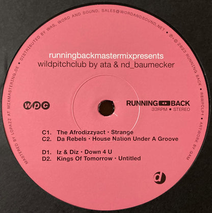 Lado D de vinilo Ata & nd_baumecker – Running Back Mastermix Presents Wild Pitch Club Part I/II con imagen fotográfica cercana en el centro, estilo collage analógico.