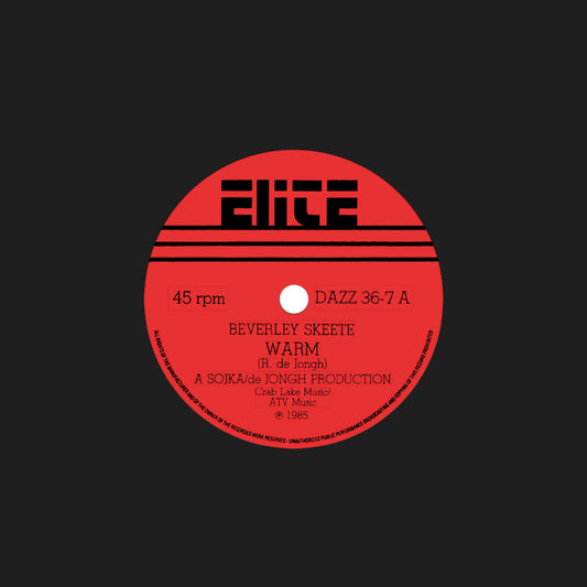 Portada del vinilo Beverley Skeete – Warm / If The Feeling Is Right, con etiqueta roja Elite sobre fondo negro.