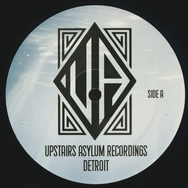 Vinilo Black Eyes – Hydro-Phonic EP 12" EP etiqueta central blanca con logo, texto Upstairs Asylum Recordings Detroit y marca Side A.