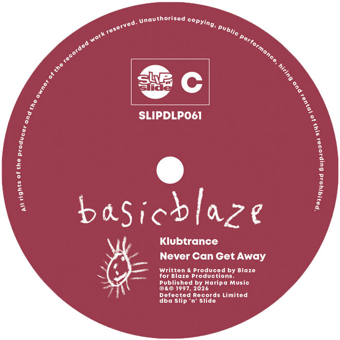 Lado C del vinilo Blaze – Basic Blaze, etiqueta Slip 'N' Slide SLIPDLP061 con Klubtrance y Never Can Get Away.