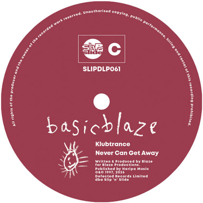 Lado C del vinilo Blaze – Basic Blaze, etiqueta Slip 'N' Slide SLIPDLP061 con Klubtrance y Never Can Get Away.