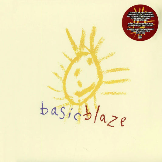 Portada del vinilo Blaze – Basic Blaze, arte minimalista con dibujo infantil y logo manuscrito; reedición Slip 'N' Slide.