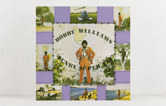 Segunda vista de la portada del vinilo Bobby Williams – Funky Super Fly, fotografiada sobre un fondo blanco.