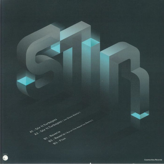 Portada trasera del vinilo Brisa – Stir EP de Cosmocities Records en formato 12". Incluye lista de canciones y créditos.