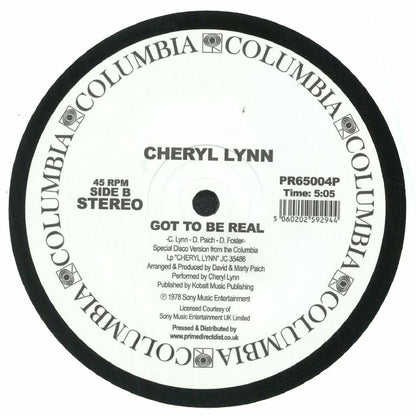 Vinilo 12" reedición de Cheryl Lynn – You Saved My Day / Got To Be Real, etiqueta central lado B con pista Got To Be Real, créditos visibles y duración 5:05 en sello Columbia.