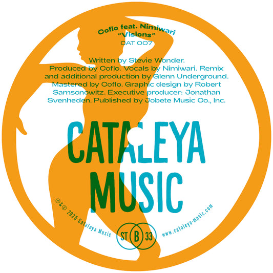 Portada trasera del vinilo Coflo Feat. Nimiwari – Visions, editado por Cataleya Music en 12". Incluye créditos de producción y detalles del lanzamiento.
