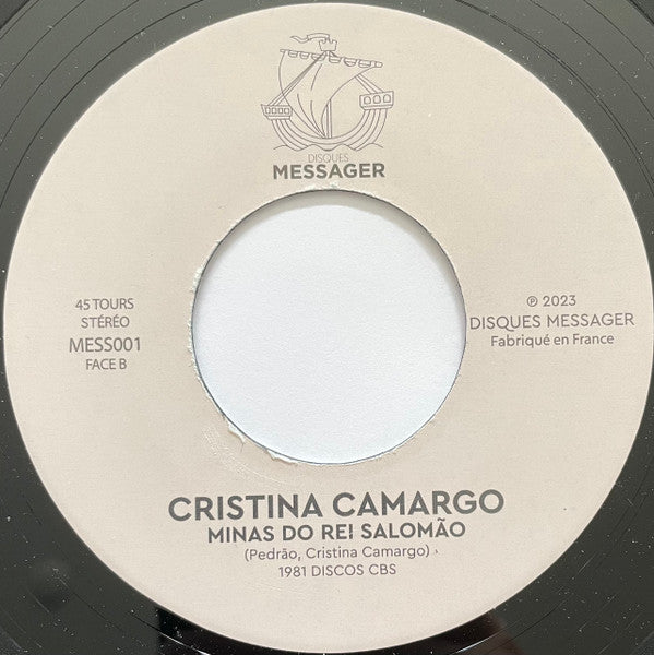 Lado B del vinilo Cristina Camargo – Moral Tem Hora / Minas Do Rei Salomão; etiqueta MESS001 con “Minas Do Rei Salomão”.