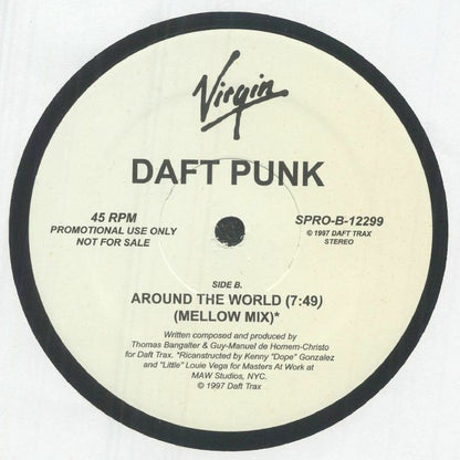 Lado B del vinilo Daft Punk – Around The World, etiqueta Virgin con Mellow Mix, SPRO-B-12299 y créditos de remix.