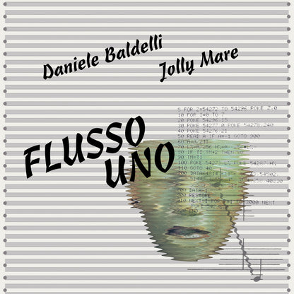 Portada del vinilo Daniele Baldelli & Jolly Mare – Flusso Uno, diseño con líneas tipo libreta y tipografía negra sobre fondo claro, estilo gráfico minimal del EP 12" de International Feel Recordings.