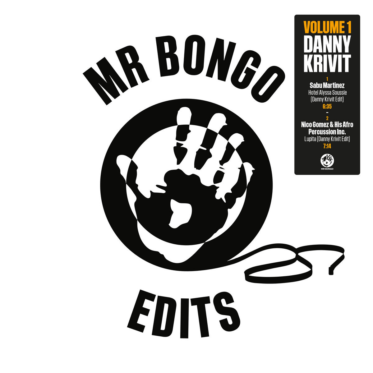 Portada del vinilo Danny Krivit – Mr Bongo Edits Volume 1, con logotipo de Mr Bongo y etiqueta negra y amarilla.