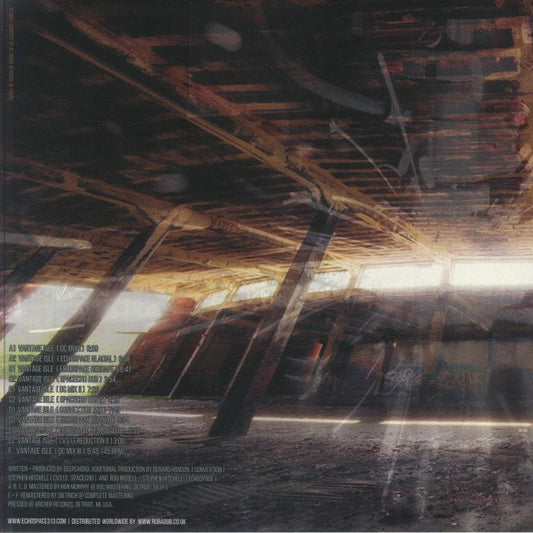 Portada trasera del vinilo "DeepChord – Vantage Isle" de echospace [detroit]. Incluye lista de canciones y créditos. Edición especial en 3x12" transparente.