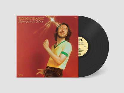 Funda y vinilo Diogo Strausz – Dance Para Se Salvar LP parcialmente fuera, portada visible y disco negro clásico de Favorite Recordings.