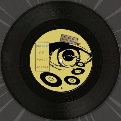 Lado B del vinilo Disco Fiebre – Disco Fiebre Edits con ilustración ocular y diseño retro del sello Cuento De Nunca Acabar.