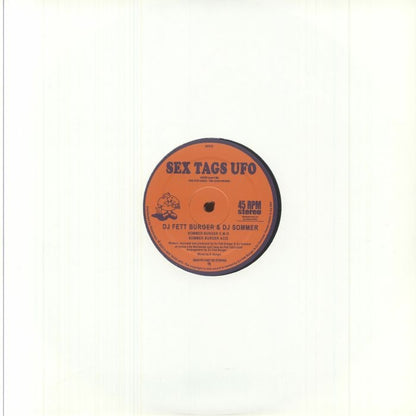 Contraportada del vinilo DJ Fett Burger & DJ Sommer – Sommer Burger House Life Vol 1 con funda blanca y centro visible del lado B con créditos y catálogo del sello Sex Tags UFO.