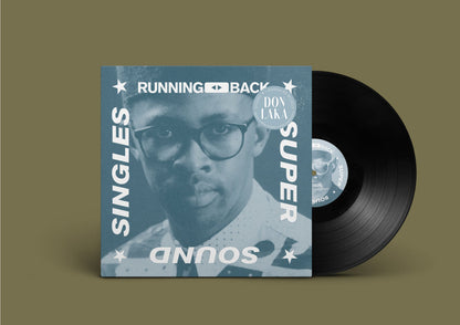 Portada del vinilo 12" Don Laka – Stages / I Wanna Be Myself en Running Back, funda azul con retrato, logo circular y disco parcialmente visible.