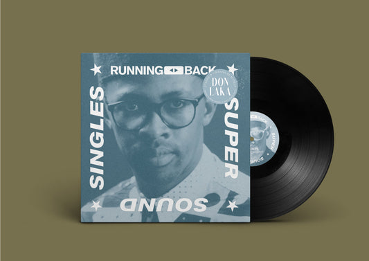Portada del vinilo 12" Don Laka – Stages / I Wanna Be Myself en Running Back, funda azul con retrato, logo circular y disco parcialmente visible.
