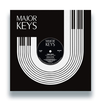 Portada del vinilo Donald Byrd – Think Twice / Where Are We Going? en edición 12" de Major Keys, diseño gráfico con teclas de piano.