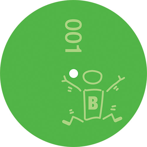 Etiqueta central lado B del vinilo Artista Desconocido – DSO Vol. 1 de 12", en verde intenso, con la letra “B” y el número de catálogo 001 en un diseño minimalista del sello DSO.
